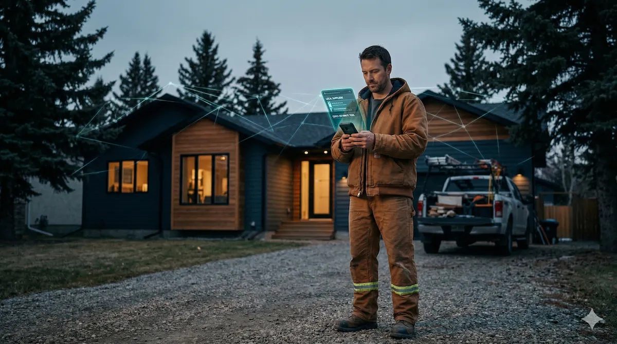 Calgary trades business owner checking AI search visibility on smartphone